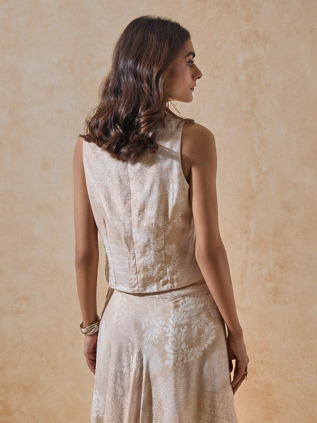 Printed Vest Top - Beige