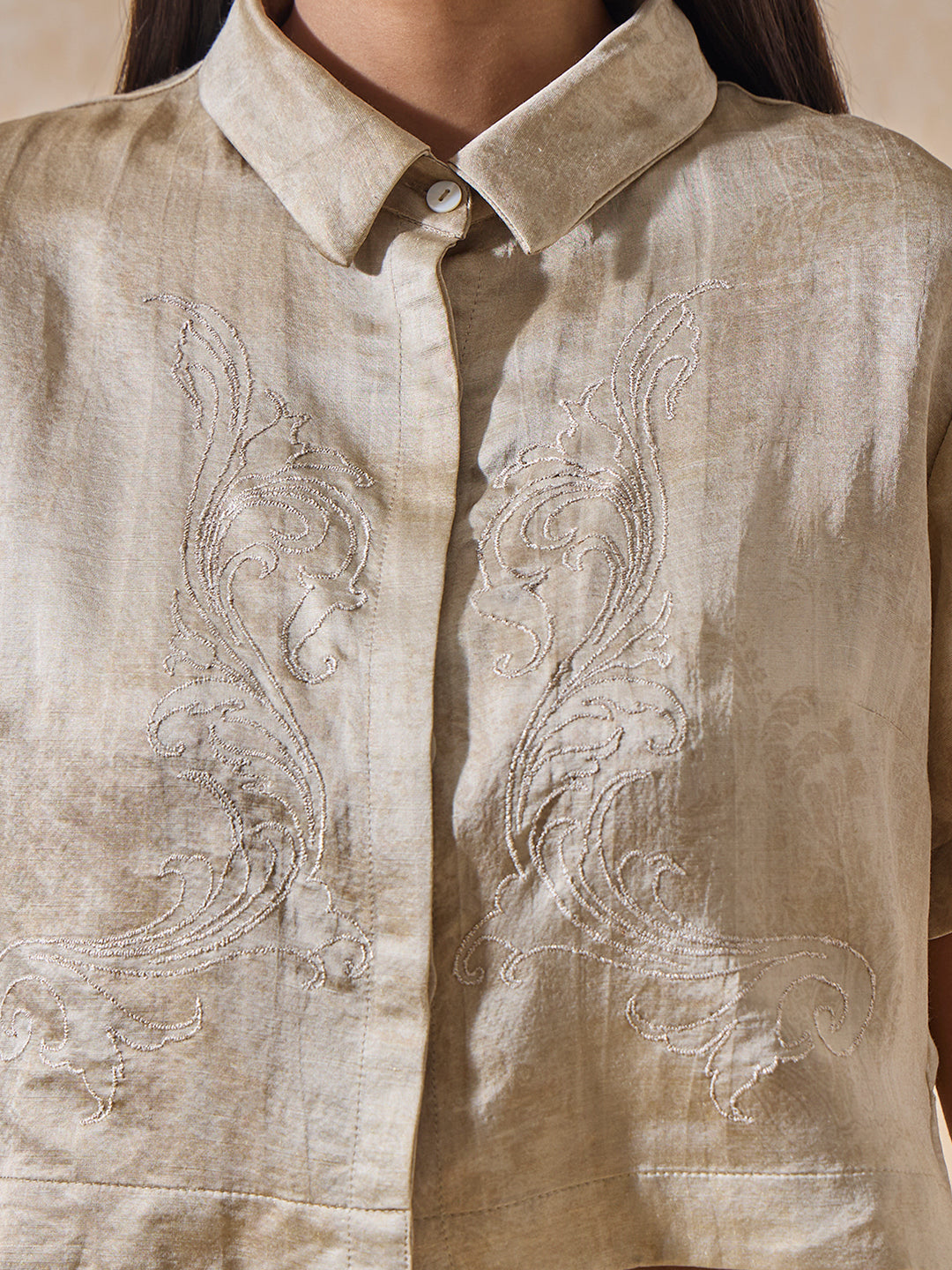Embroidered Shirt - Beige