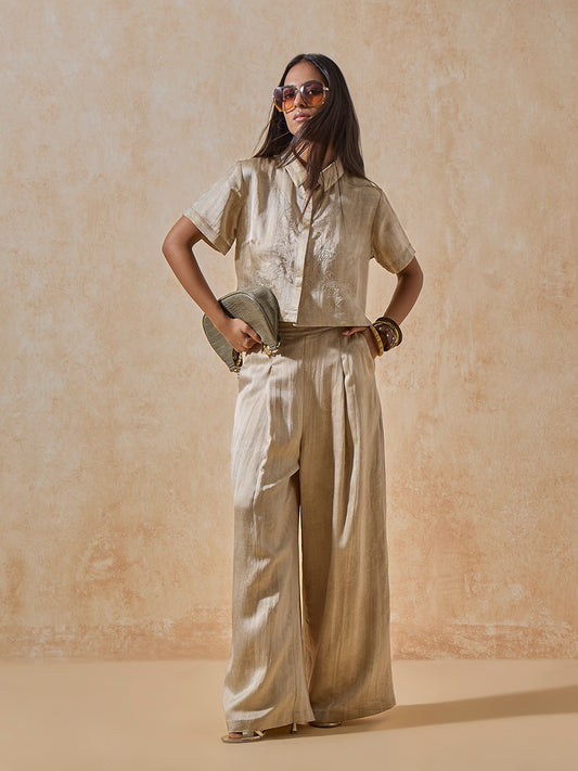 Wide-Leg Pants - Beige