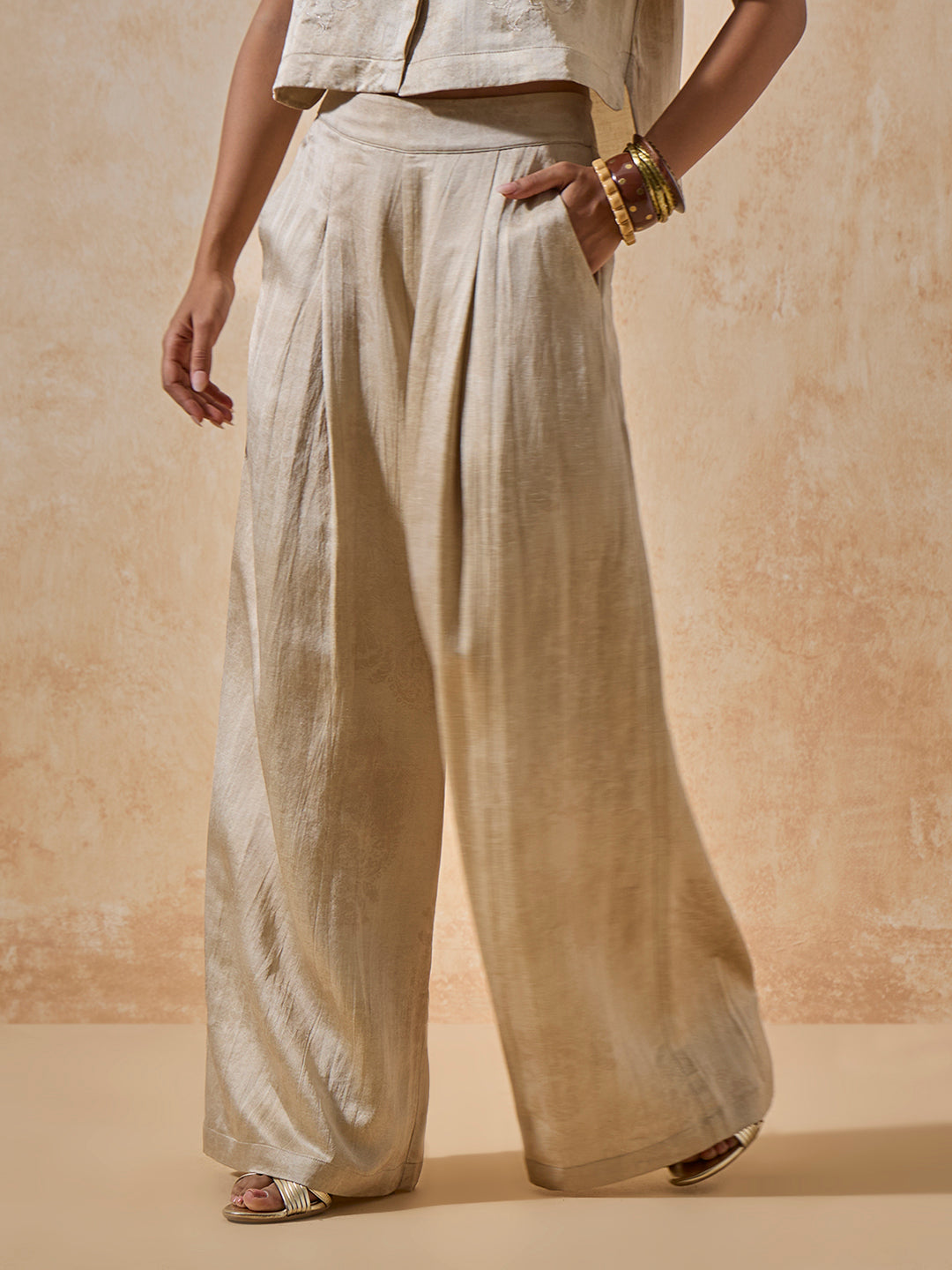 Wide-Leg Pants - Beige