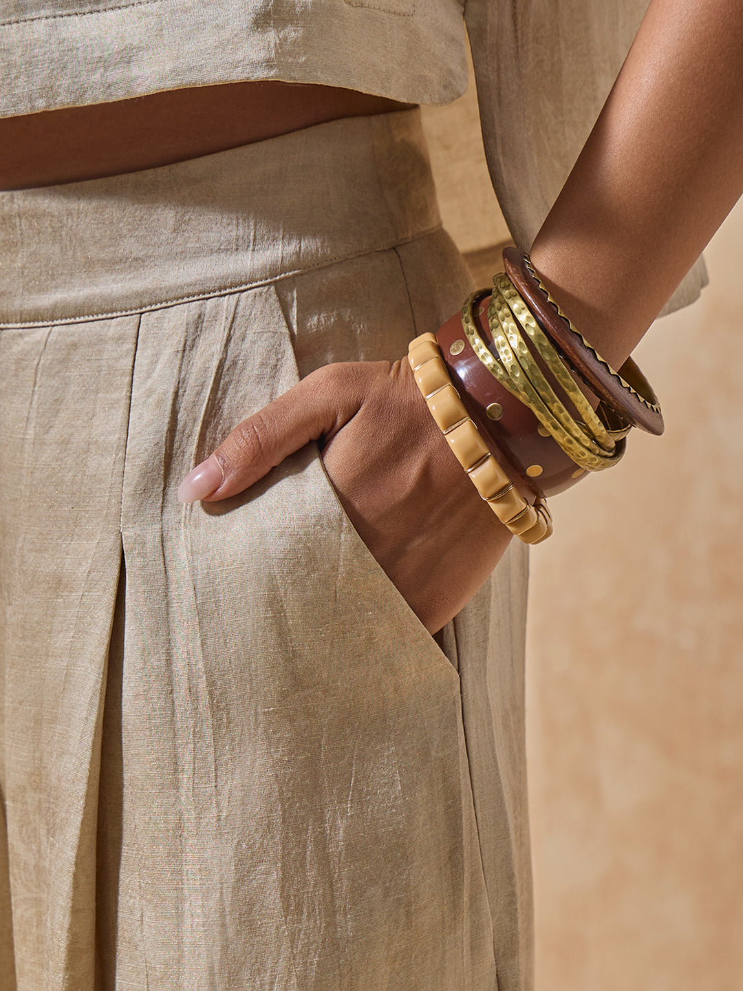 Wide-Leg Pants - Beige