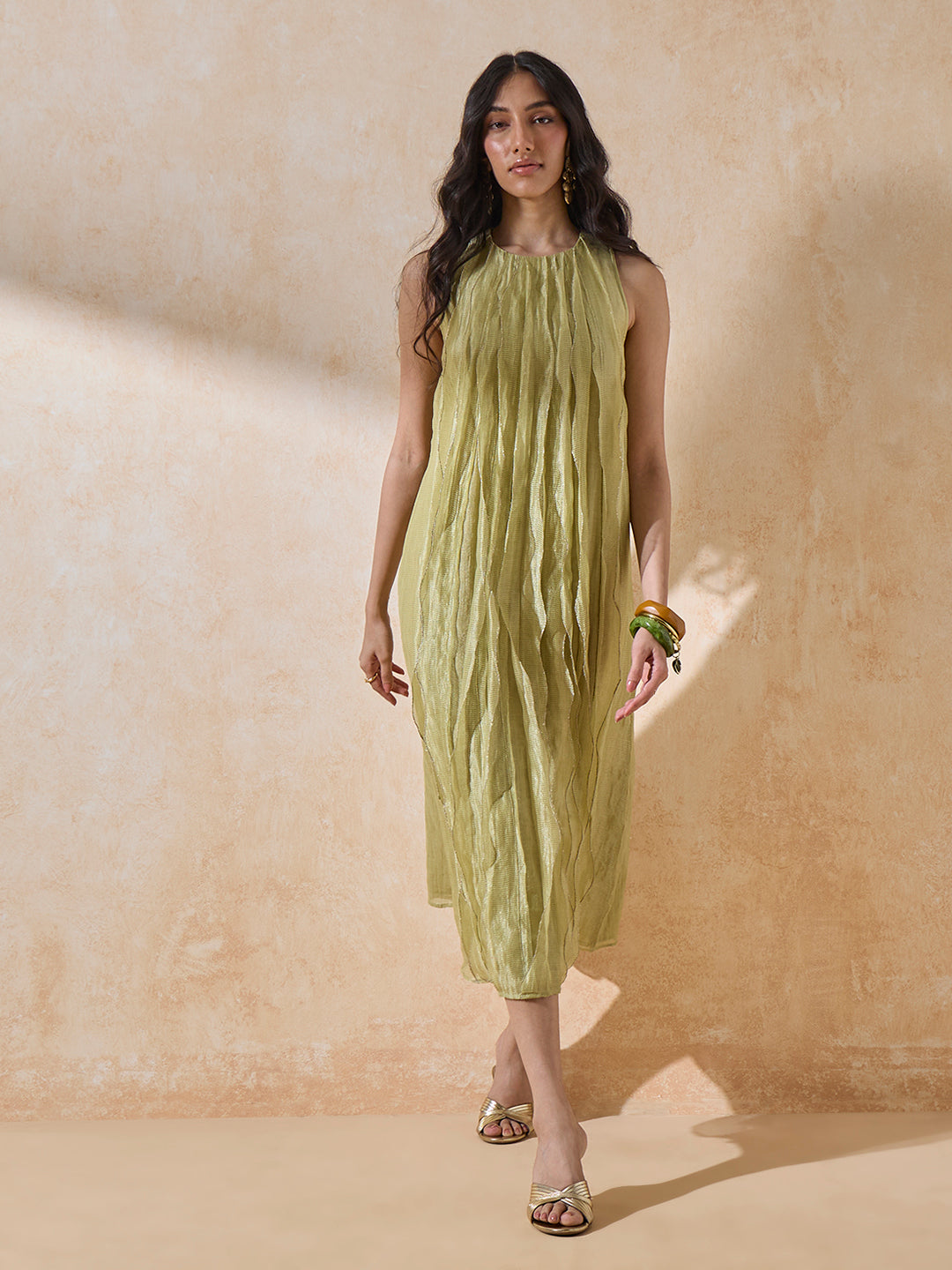 Ruffle Midi Dress - Green