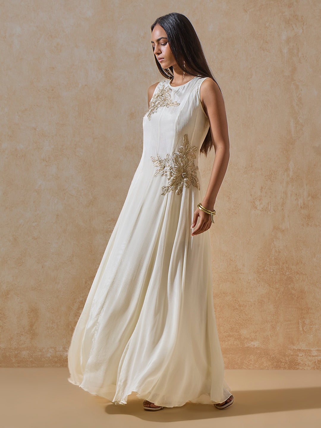 Embroidered Long Dress - White