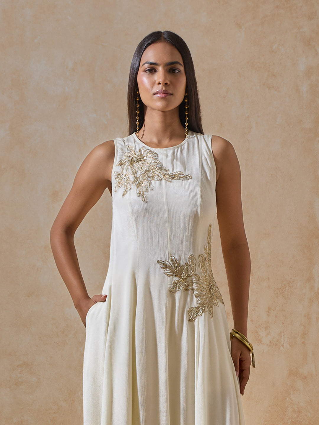 Embroidered Long Dress - White