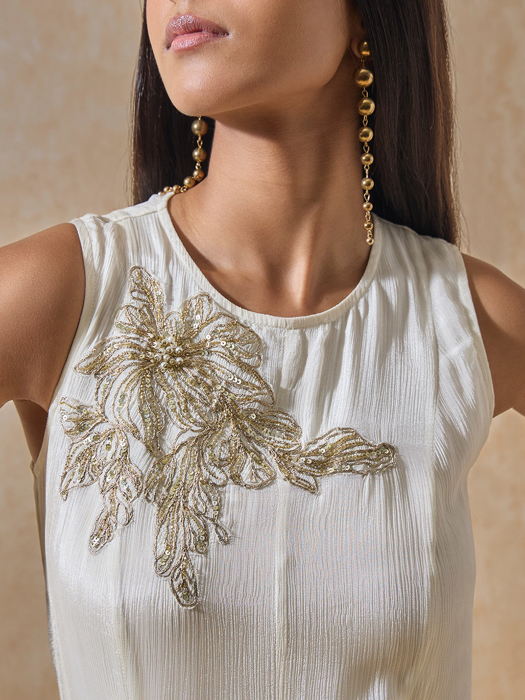 Embroidered Long Dress - White