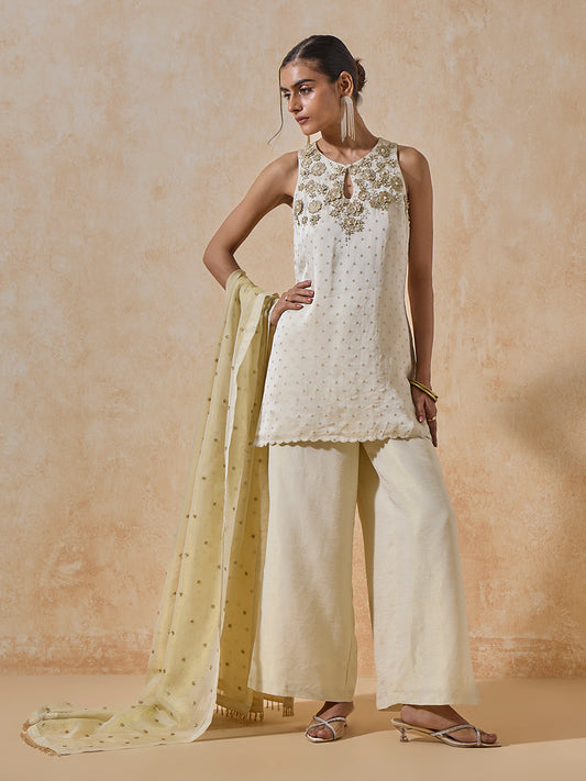 Floral Embroidered Kurti - Ivory