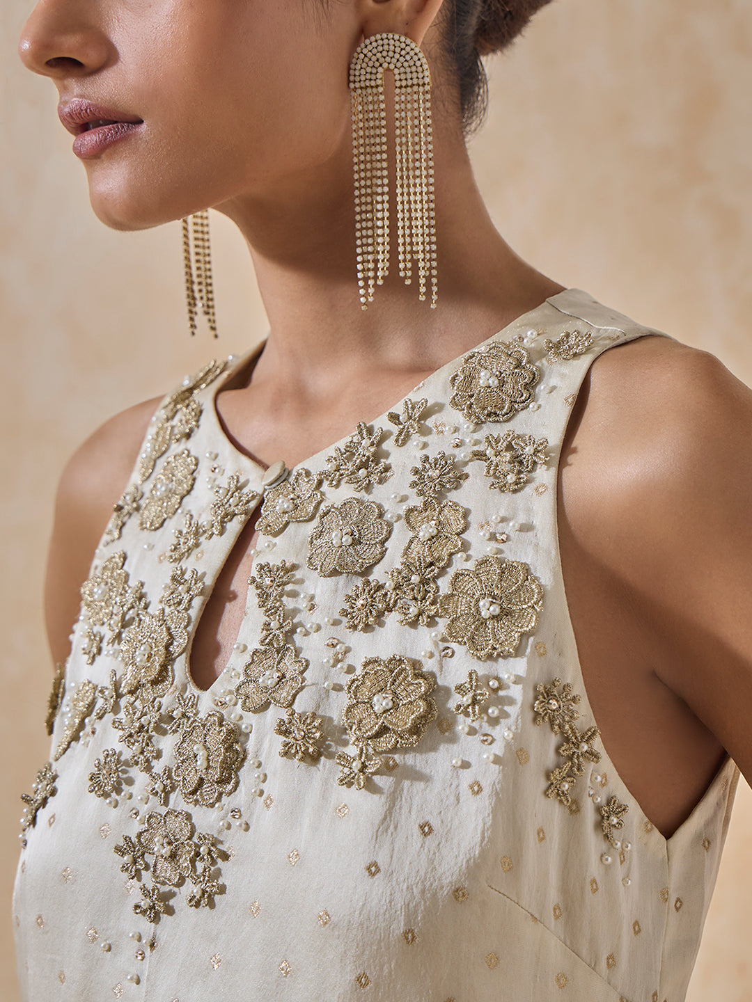 Floral Embroidered Kurti - Ivory