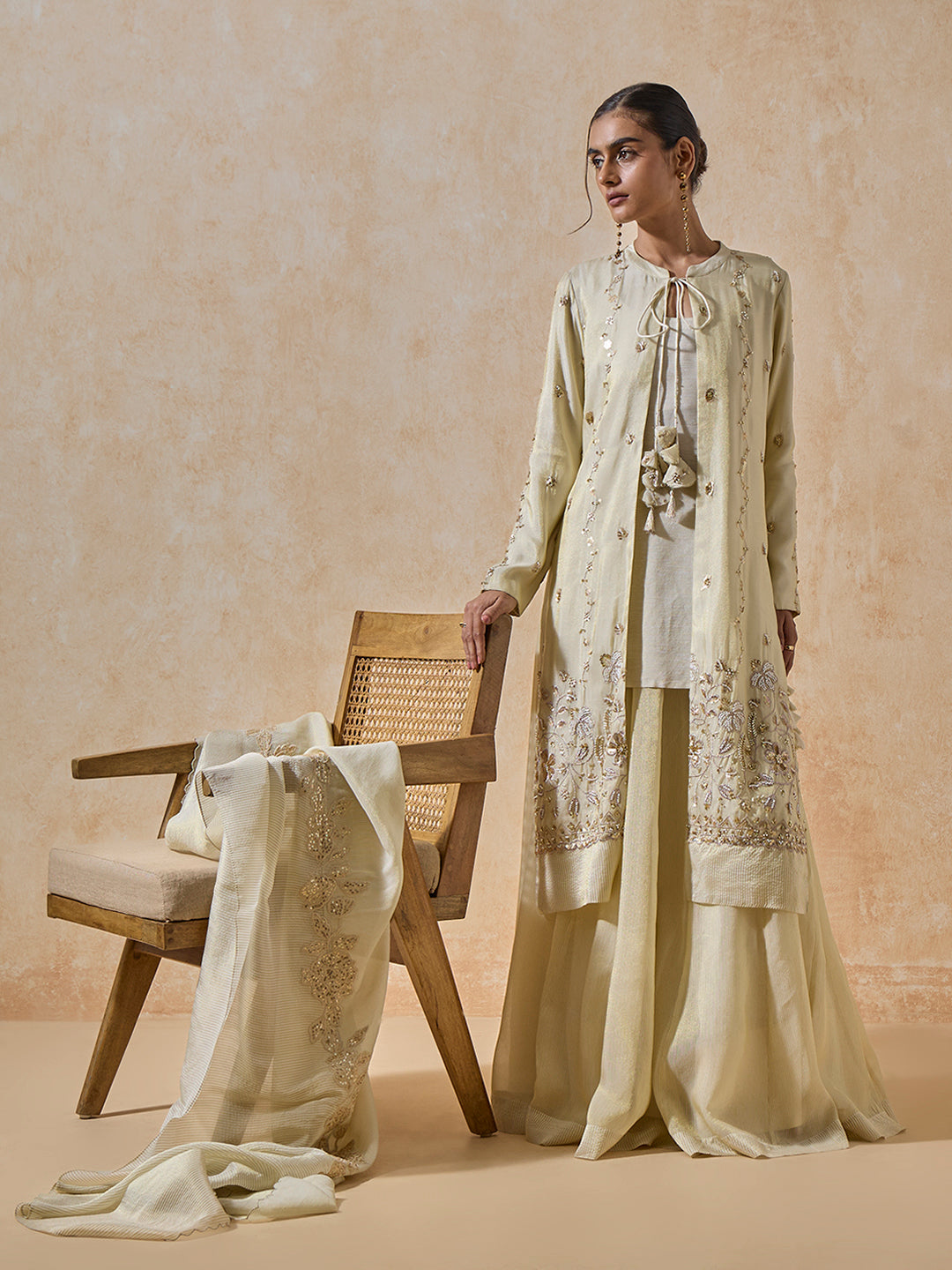 Embellished Kurta With Inner - Gold