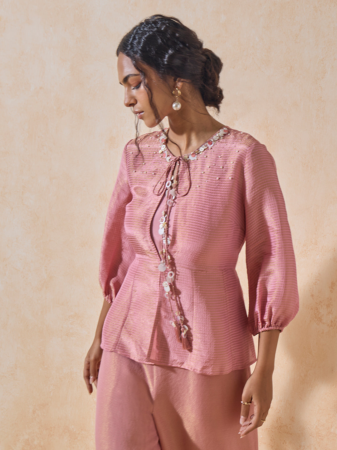 Top with Tie-Up Front - Pink