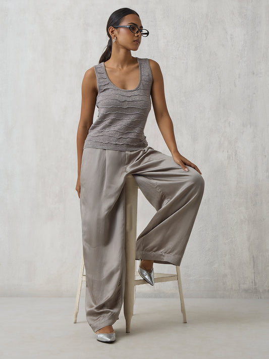 Self Patterned Tank Top - Grey