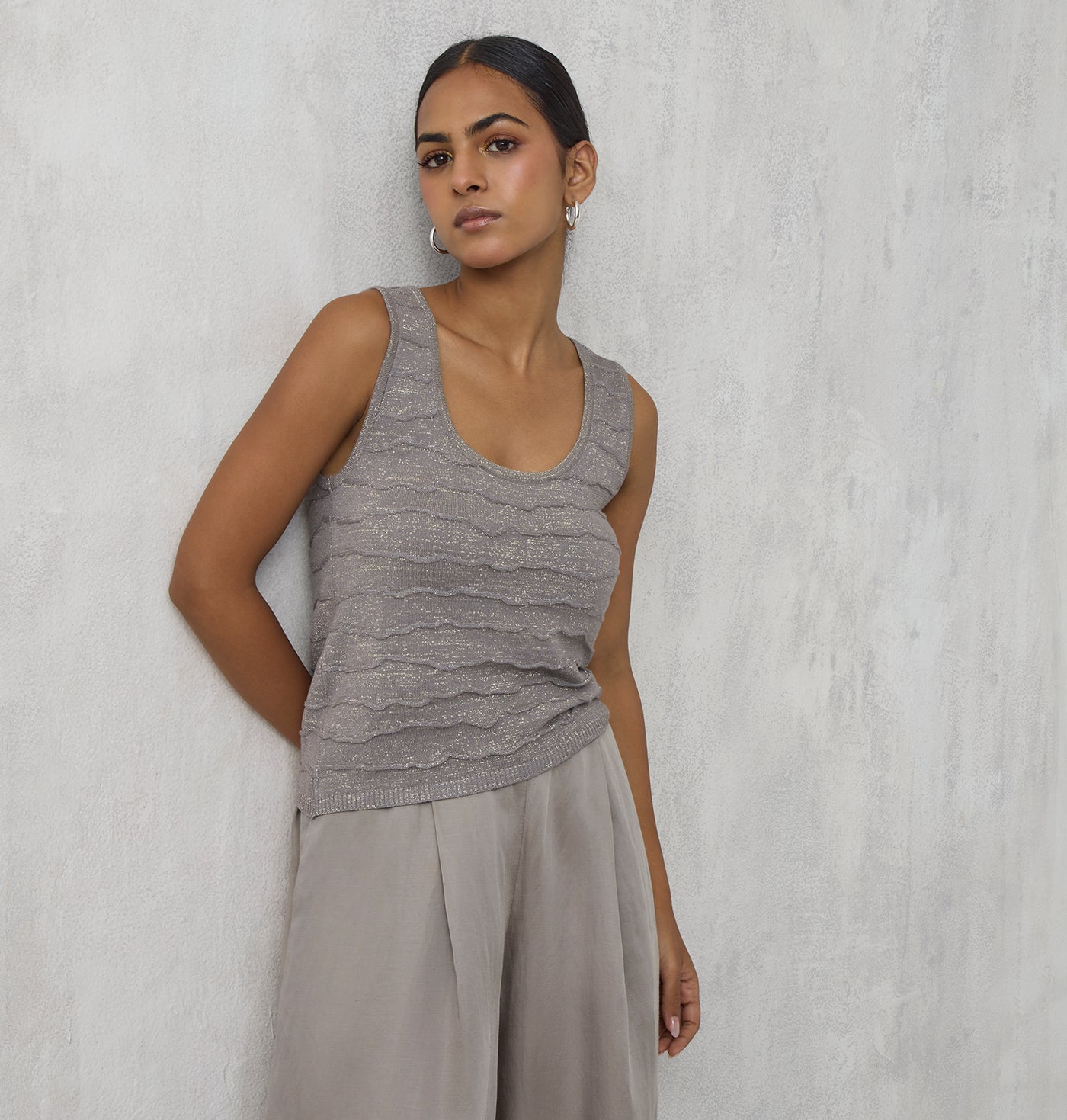 Self Patterned Tank Top - Grey