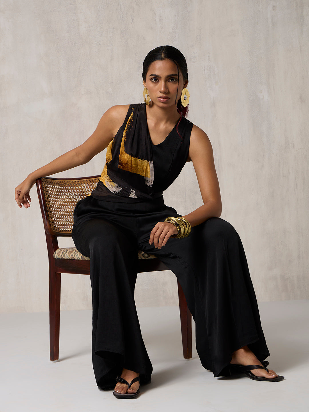 Printed Wide-Leg Jumpsuit - Black