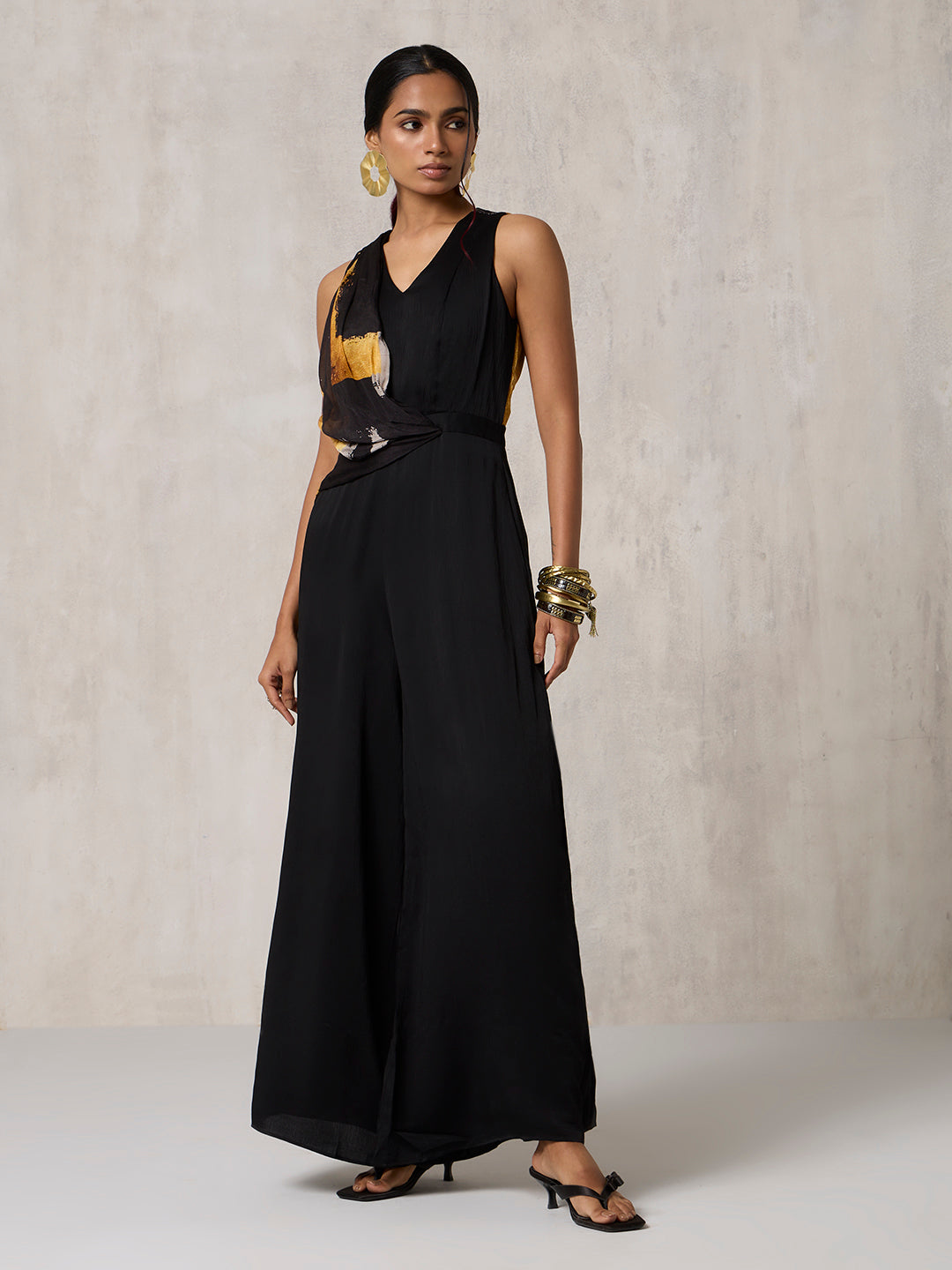 Printed Wide-Leg Jumpsuit - Black