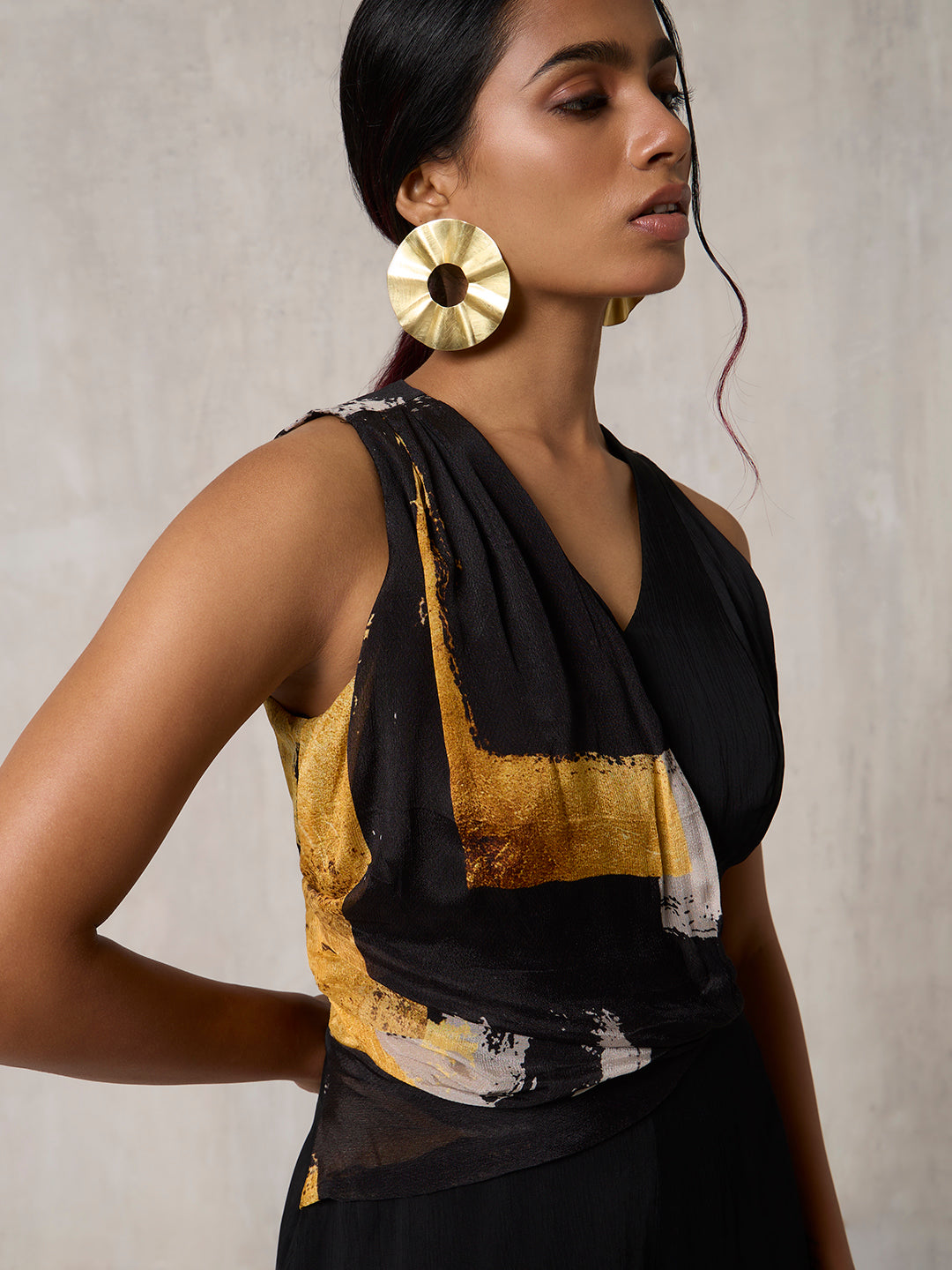 Printed Wide-Leg Jumpsuit - Black