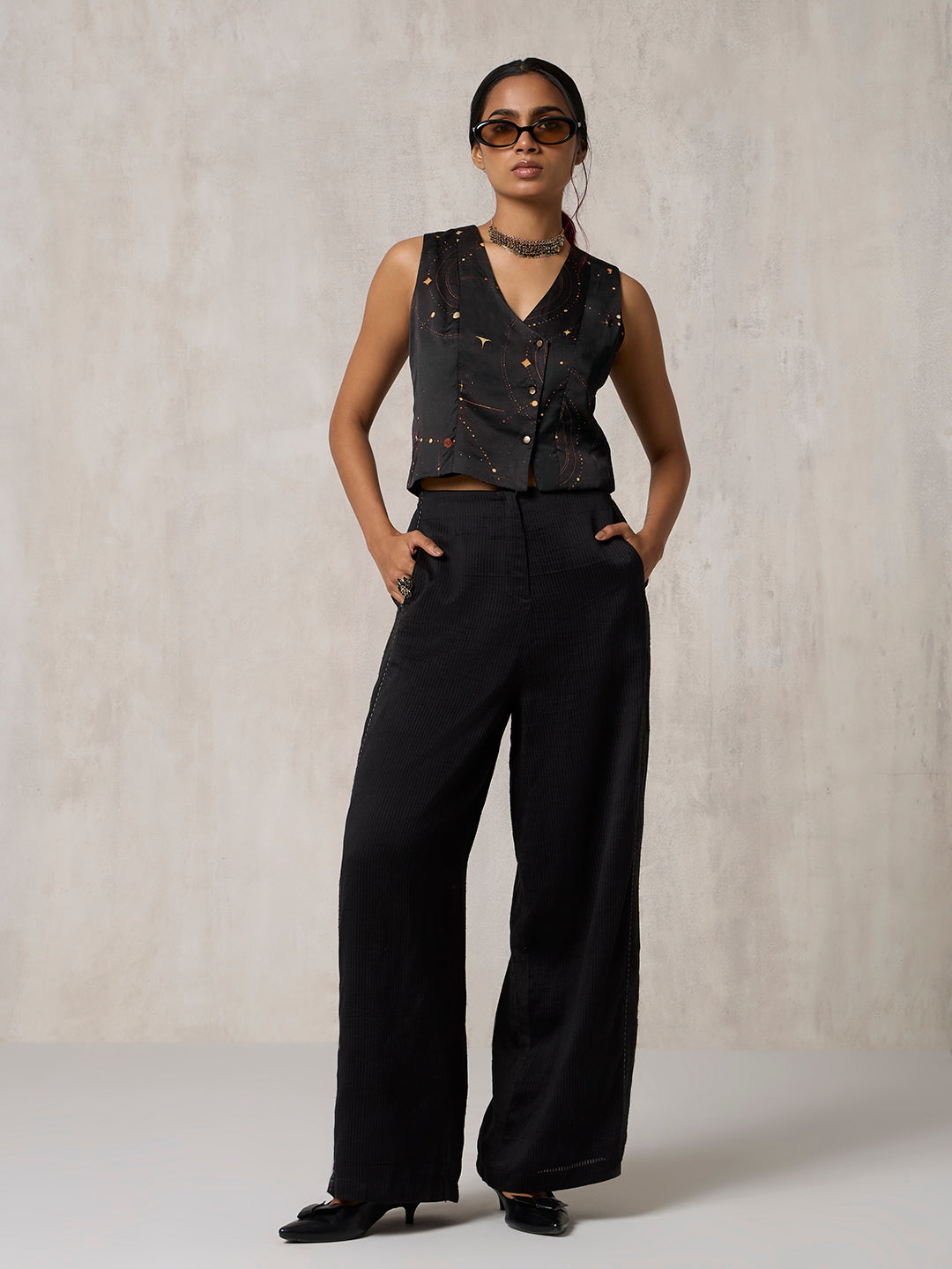 Printed Waist Coat - Black