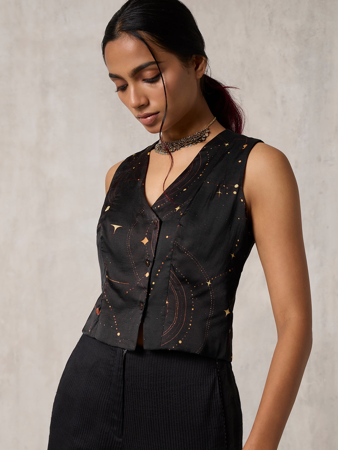 Printed Waist Coat - Black