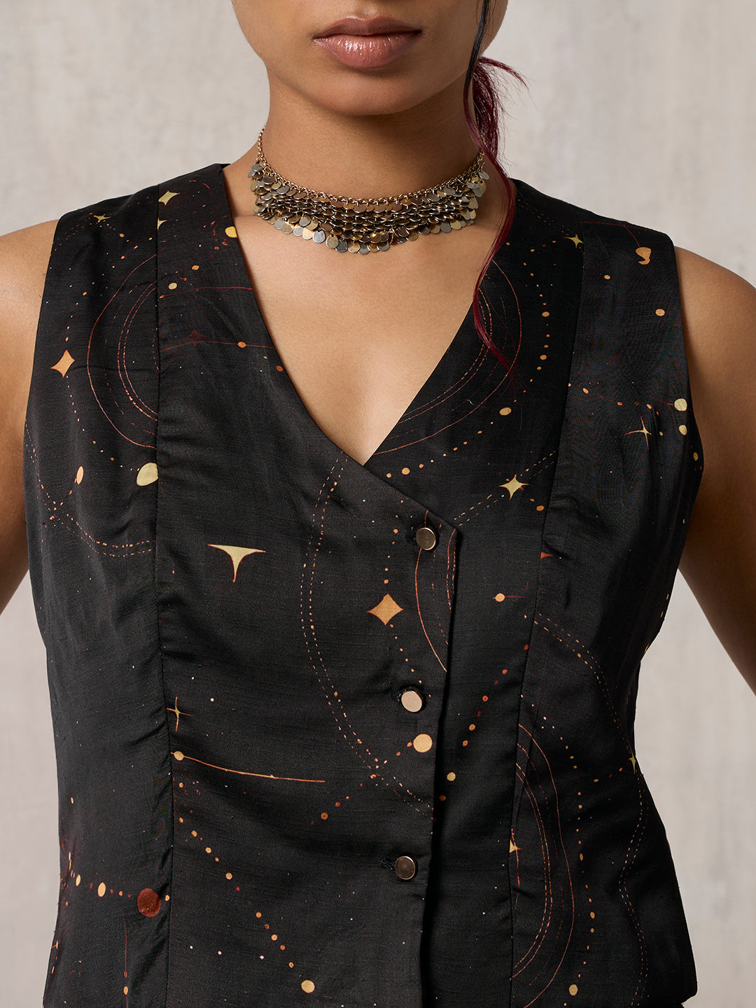 Printed Waist Coat - Black