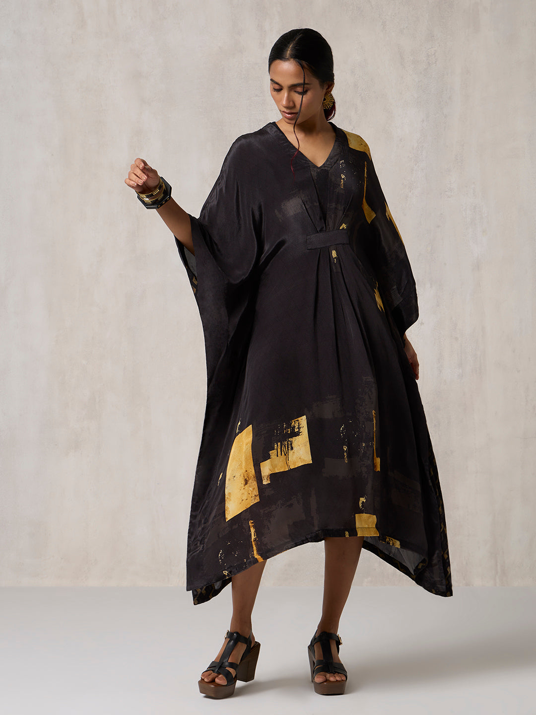 Printed Kaftan with Slip - Black