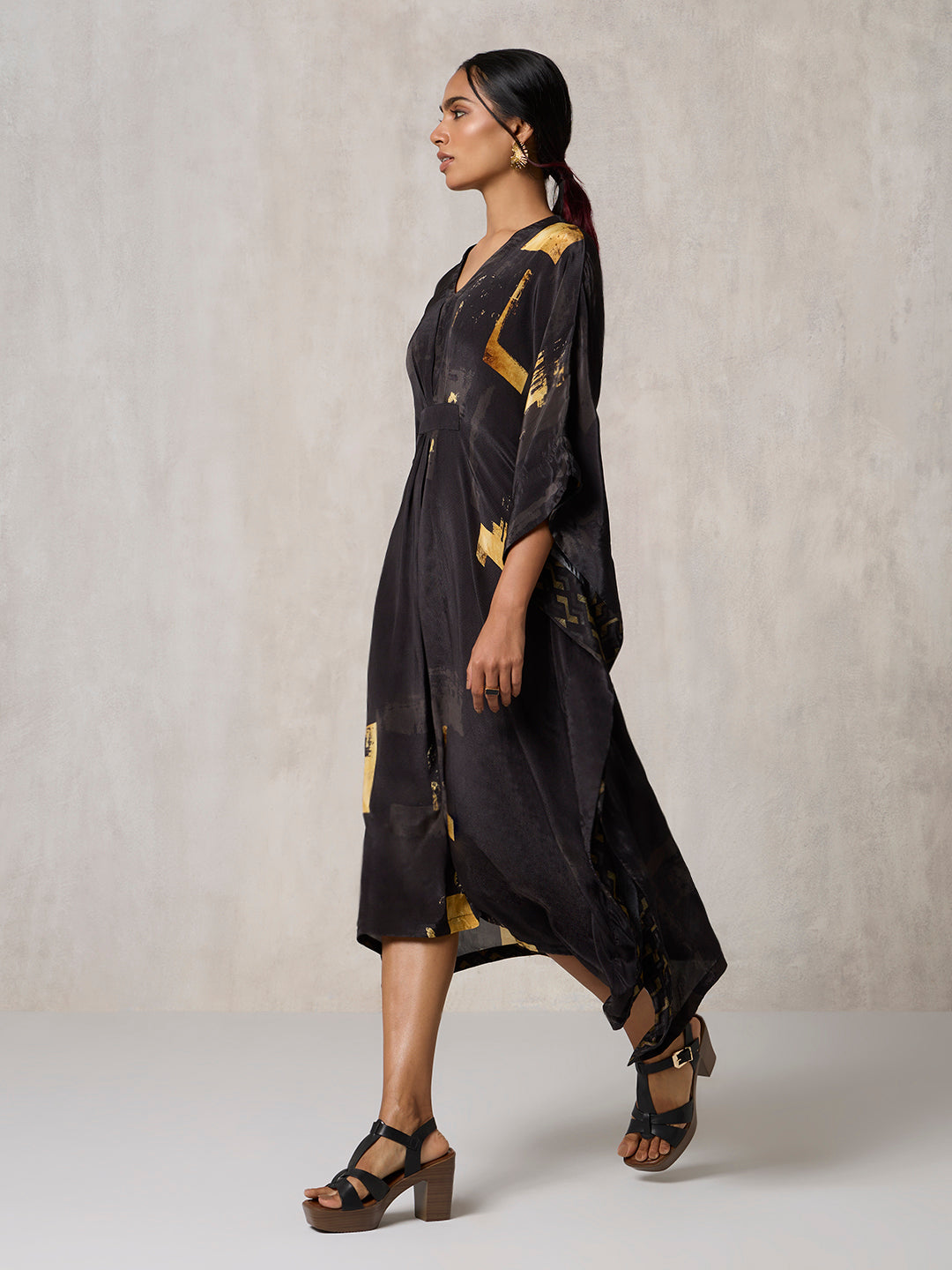 Printed Kaftan with Slip - Black