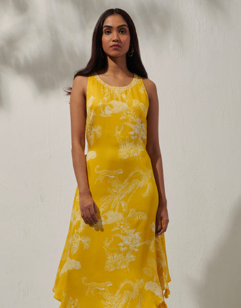 Printed A-line High-Low Dress