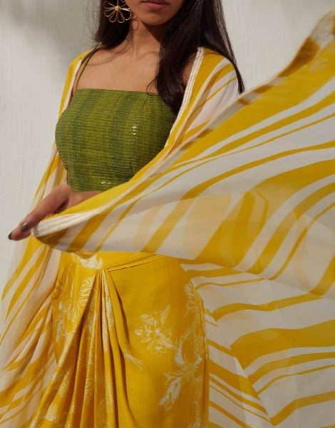 Sequinned Blouse and Draped Skirt with Cape