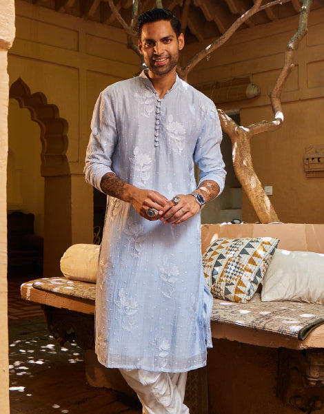 Embroidered Kurta with Loop Button Detail