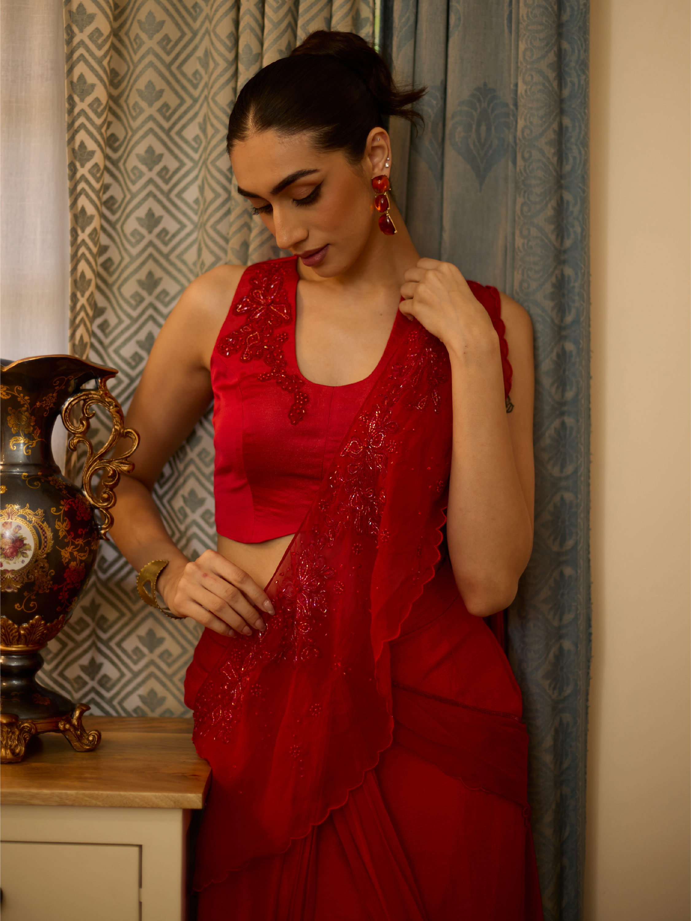 Embroidered Blouse - Red