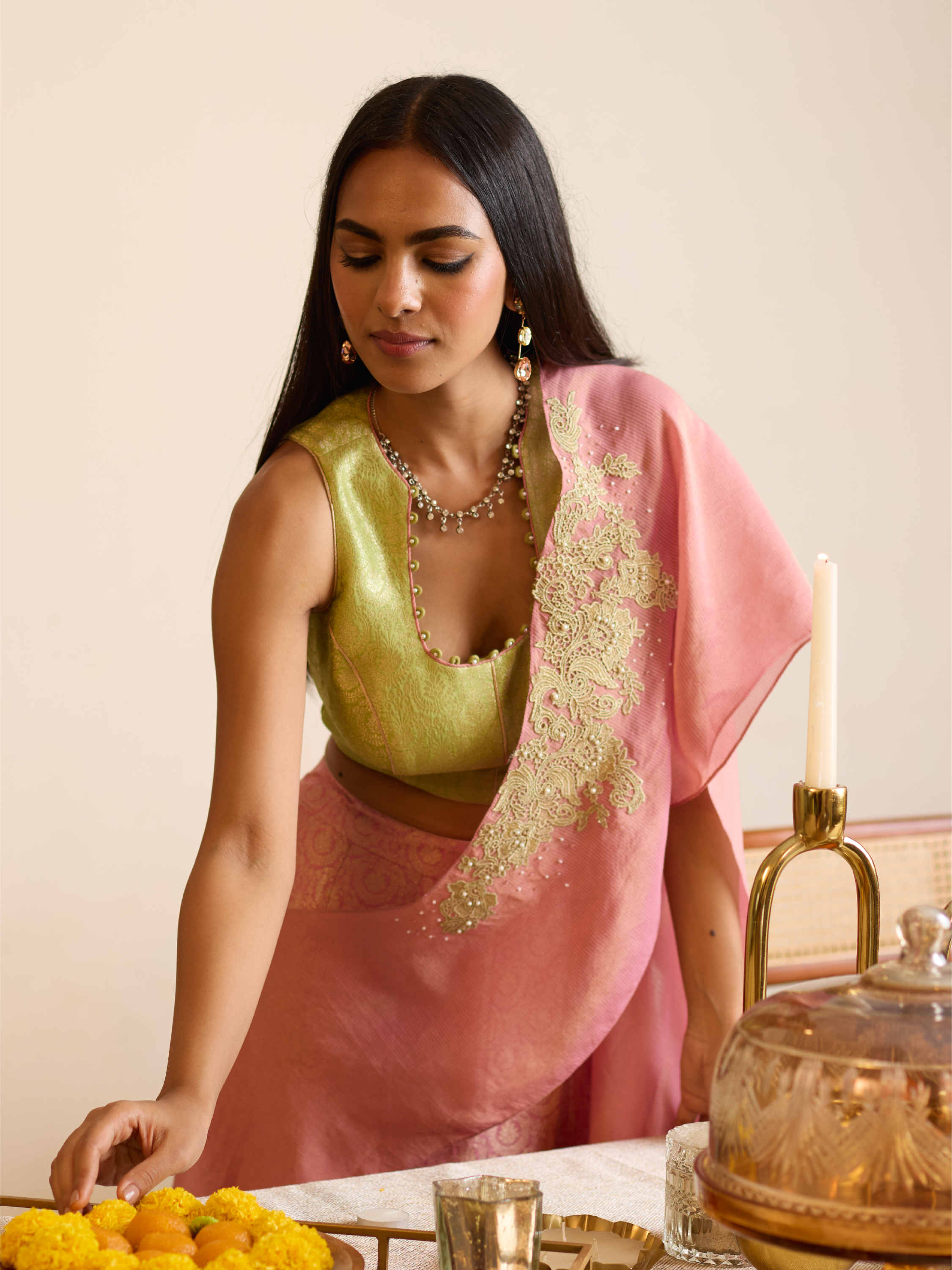 Jacquard Skirt With Pallu - Pink